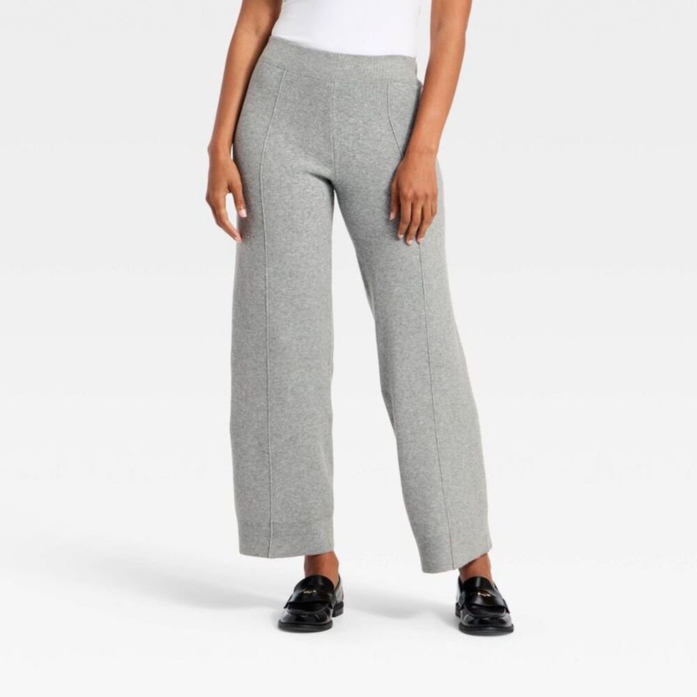 Women's Wide Leg Sweater Pants - A New Day Heather Gray XS